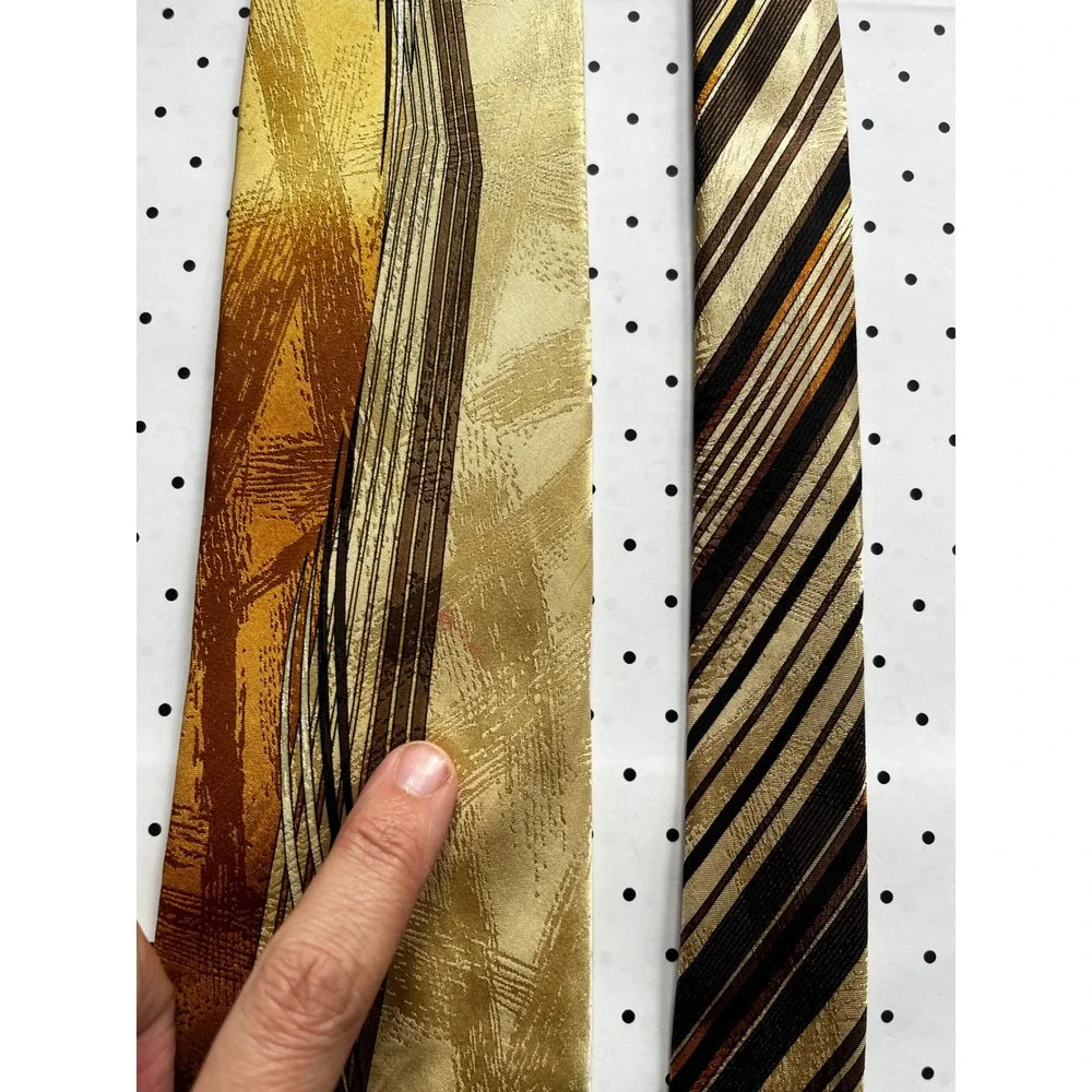 Vitaliano Pancaldi Italy Silk Tie Gold Brown Striped Geometric Vintage Mens 4